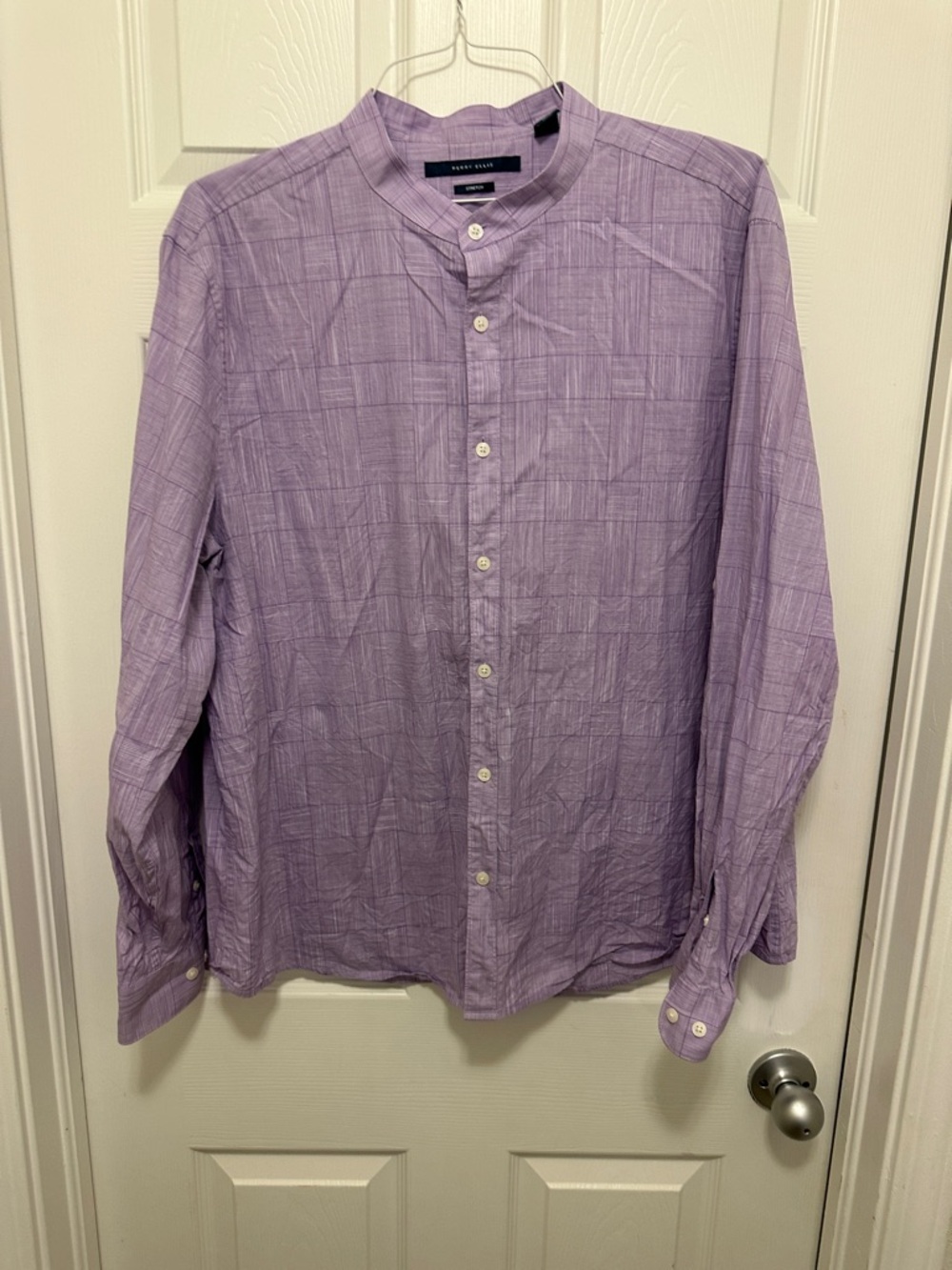 Perry Ellis Men's Lavender Button-Down Band Collar Stretch Shirt XXL